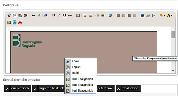 Irudiaren gainea eskuineko botoiari emandakoan menuaren irudia.