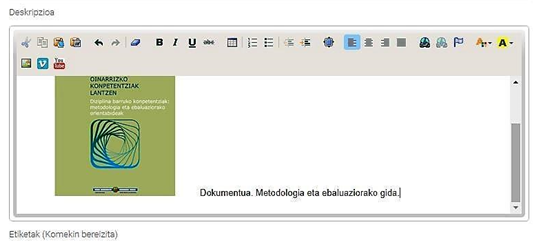 Deskripzio-testu egokiaren adibide okerraren kaptura.