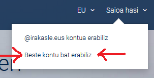Saioa hasi botoia desplegatua