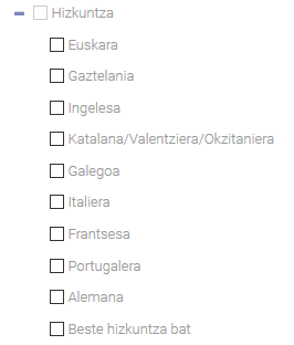 Hizkuntzen kategorien menuaren irudia.