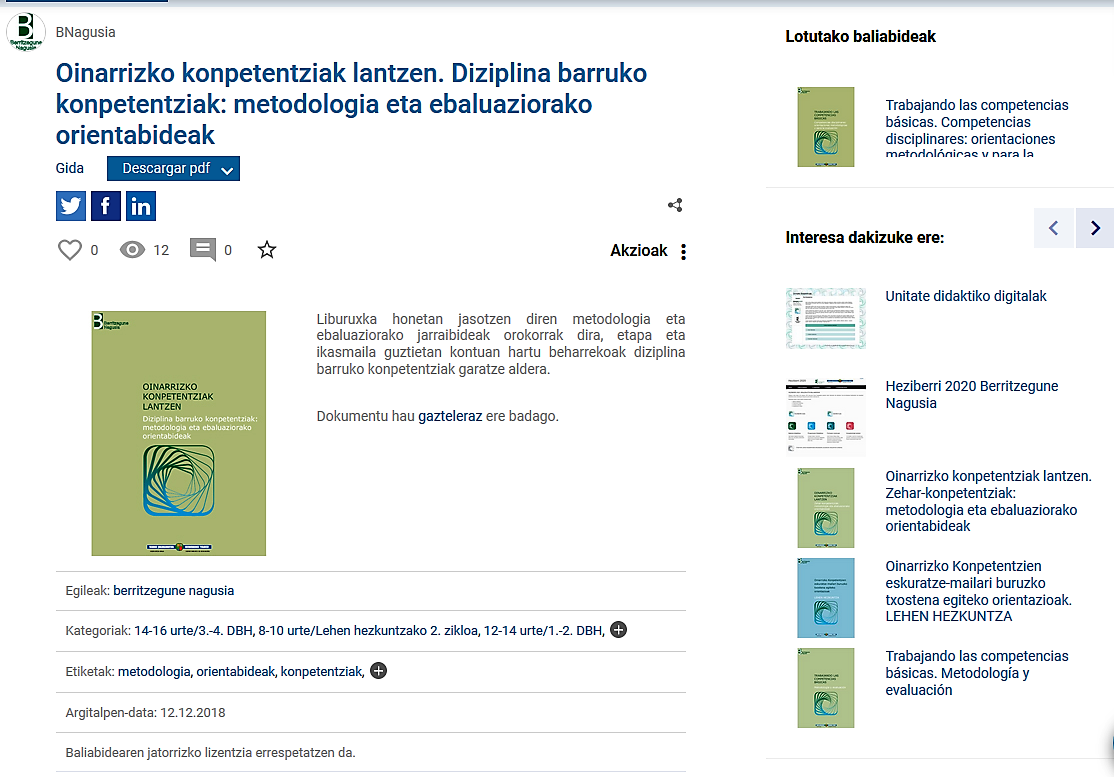 Argitaratutako baliabide bat, lotura daukaten materialekin batera.